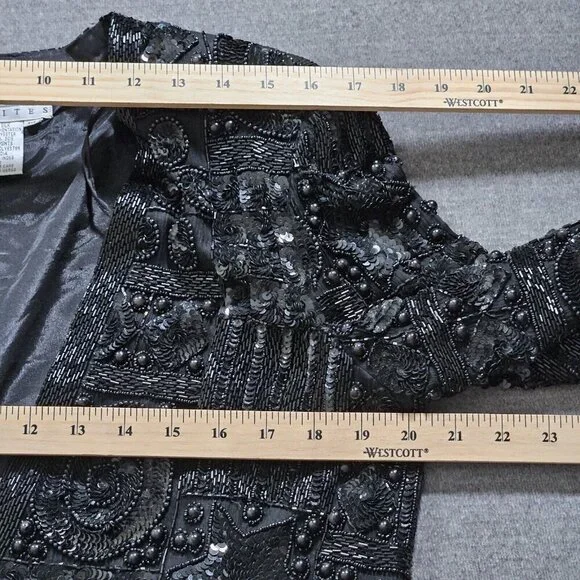 Joan Leslie Talbots Jacket Womens L Petite Black Top Sequins Beads Silk LS Vtg - Picture 4 of 16